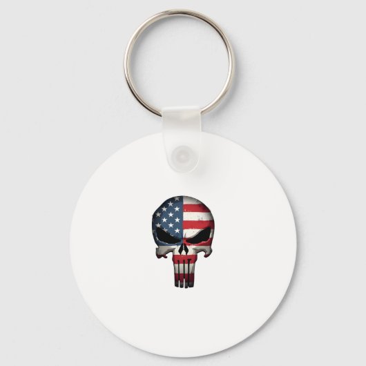 アメリカ国旗ドクロ 女性 男性用 7月4日Tシャツ キーホルダー (正面)