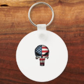 アメリカ国旗ドクロ 女性 男性用 7月4日Tシャツ キーホルダー (正面)