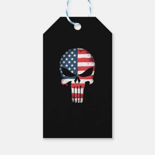 アメリカ国旗ドクロ 女性 男性用 7月4日Tシャツ ギフトタグ (正面)