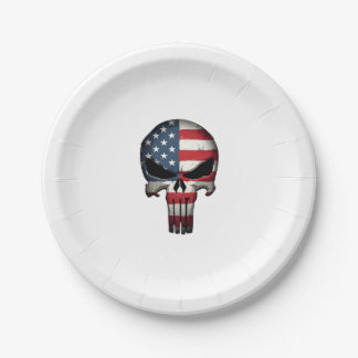 アメリカ国旗ドクロ 女性 男性用 7月4日Tシャツ ペーパープレート