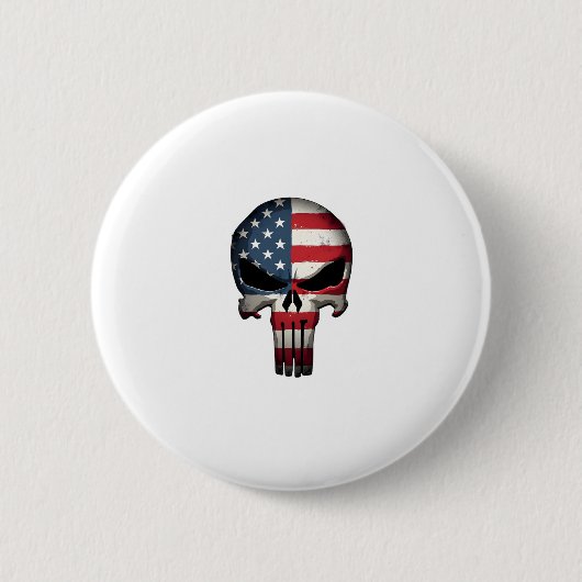 アメリカ国旗ドクロ 女性 男性用 7月4日Tシャツ 缶バッジ (正面)