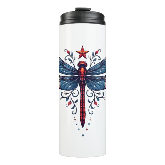 アメリカ国旗ドラゴンフライ愛国心4日7月レッド タンブラー (正面)