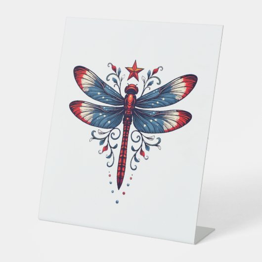 アメリカ国旗ドラゴンフライ愛国心4日7月レッド 台座サイン (正面)