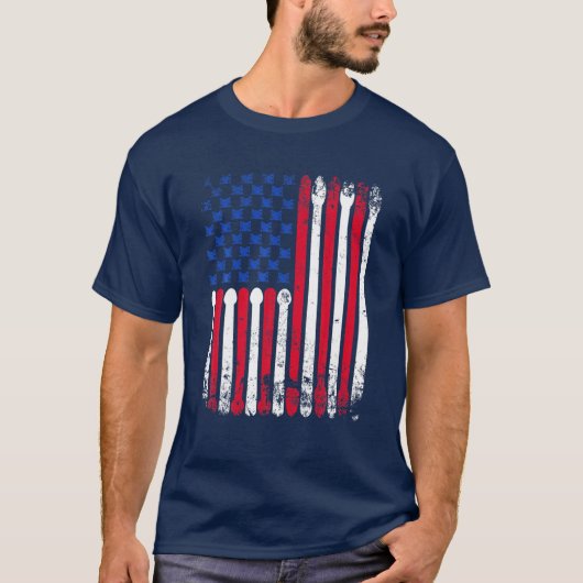 アメリカ国旗ドラムスティックヴィンテージドラマー Tシャツ (正面)