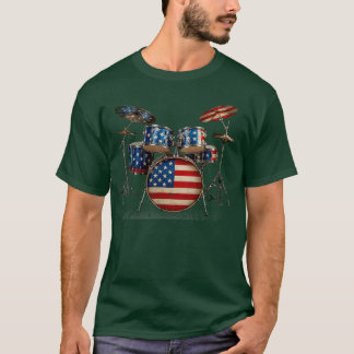アメリカ国旗ドラムドラムセット 7月4日 アメリカ愛国 Tシャツ