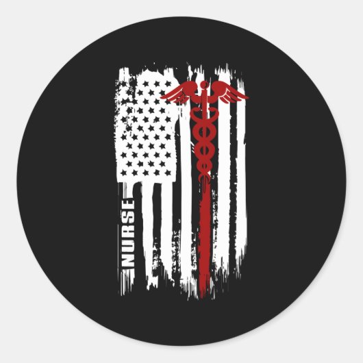 アメリカ国旗ナースアメリカナース ラウンドシール (正面)