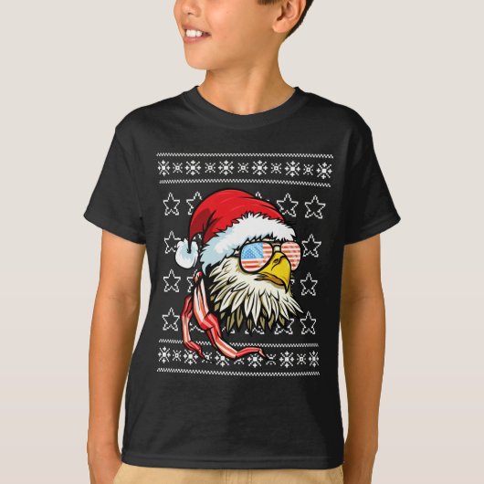アメリカ国旗ハクトウワシのユガミクリスマスセーター Tシャツ (正面)