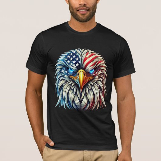 アメリカ国旗ハクトウワシ愛国USA Tシャツ (正面)