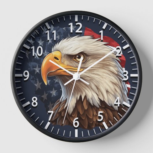 アメリカ国旗ハクトウワシ 壁時計 (正面)