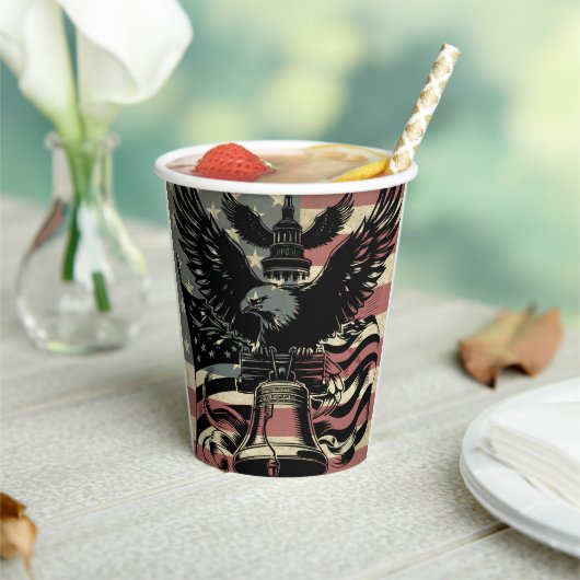 アメリカ国旗ハゲ・イーグル愛国心 紙コップ (インサイチュ)