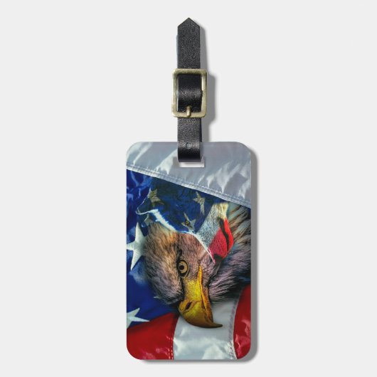 アメリカ国旗ハゲ・イーグル・ウルフ ラゲッジタグ (正面縦)