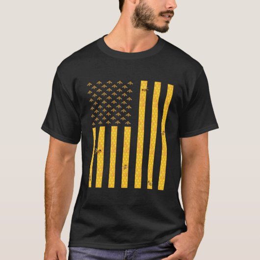 アメリカ国旗ハニカムミツバチ養蜂家 Tシャツ (正面)