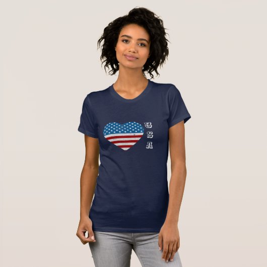 アメリカ国旗ハートスストライプターズUSA Tシャツ (正面フル)