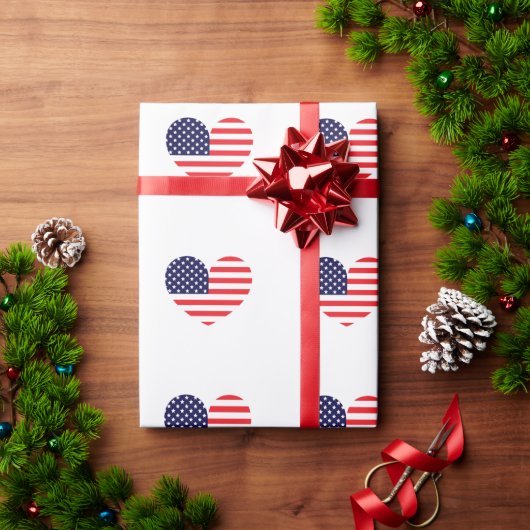 アメリカ国旗ハート ラッピングペーパー (クリスマスギフト)