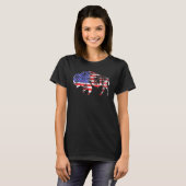 アメリカ国旗バイソン・バッファロー動物 Tシャツ (正面フル)