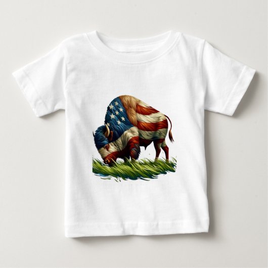 アメリカ国旗バッファローバイソン ベビーTシャツ (正面)