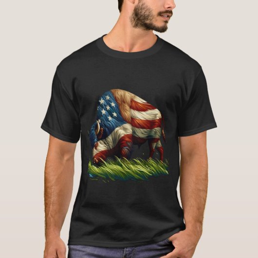 アメリカ国旗バッファローバイソン Tシャツ (正面)