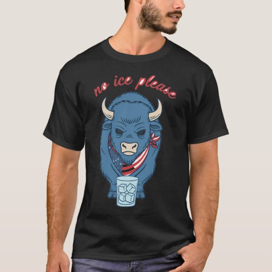 アメリカ国旗バンダナ 怒ったバイソン 氷は要らない - Grumpy Bison No Ice Pl Tシャツ (正面)