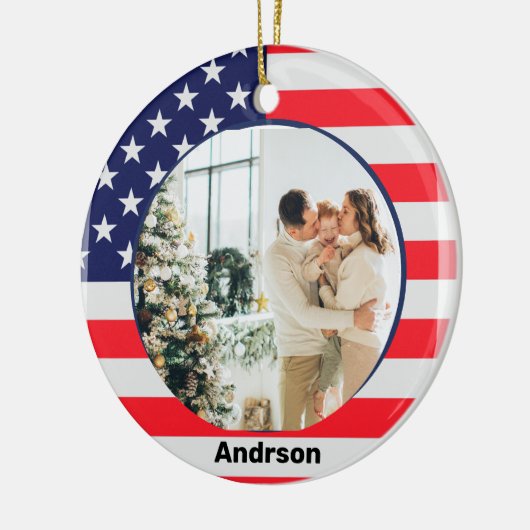 アメリカ国旗パーソナライズされた愛国星ストライプたち セラミックオーナメント (左)