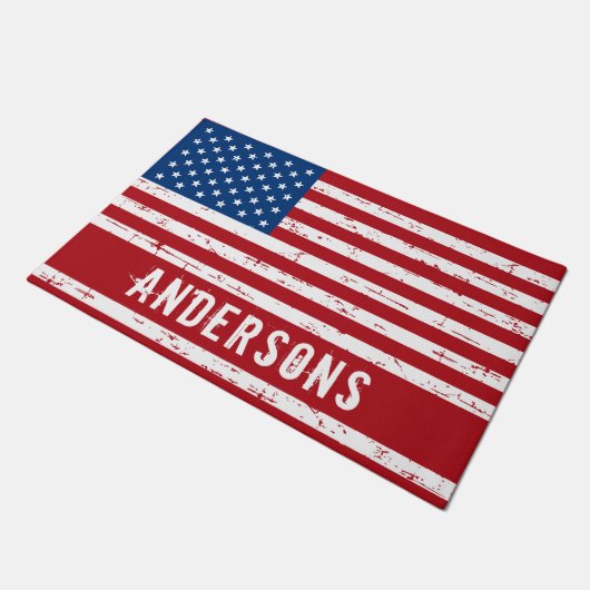 アメリカ国旗パーソナライズされた愛国星ストライプたち ドアマット (アングル)
