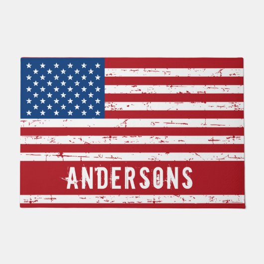アメリカ国旗パーソナライズされた愛国星ストライプたち ドアマット (正面)
