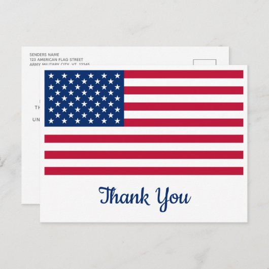アメリカ国旗パーソナライズされた軍隊ありがとう ポストカード (正面/裏面)