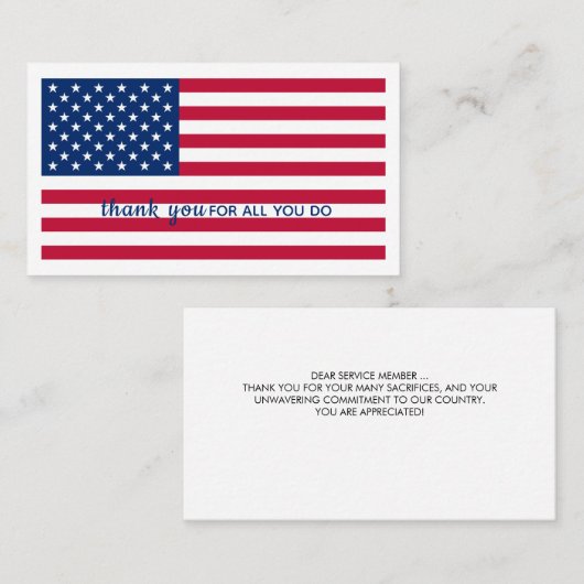 アメリカ国旗パーソナライズされた軍隊ありがとう 名刺 (正面/裏面)