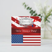 アメリカ国旗パーティー招待 赤 白 青 シルバー 招待状 (スタンド正面)