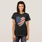 アメリカ国旗ヒョウ柄ハート 7月4日 Tシャツ (正面フル)