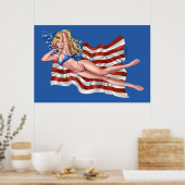 アメリカ国旗ビキニピンナップガールバイアルリオ ポスター (キッチン)