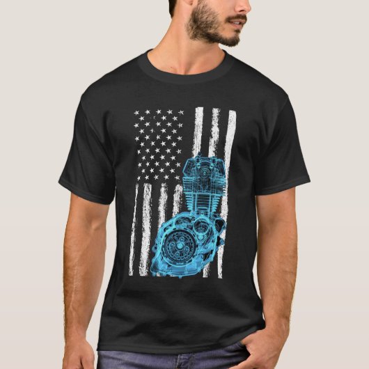 アメリカ国旗ピストンマッスルカー7 Tシャツ (正面)
