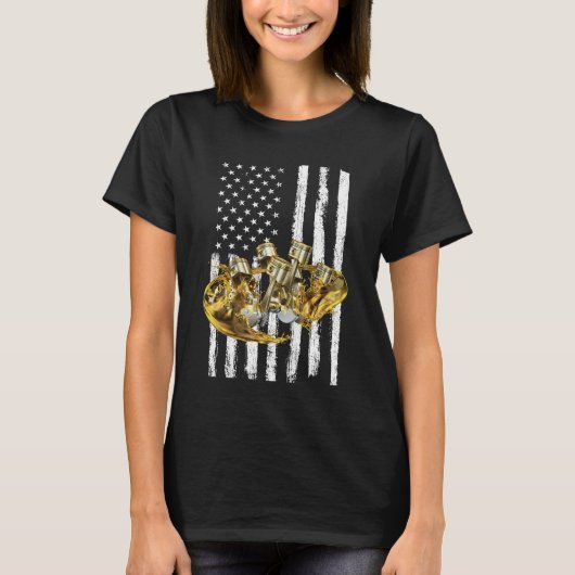 アメリカ国旗ピストン マッスルカー 3 Tシャツ (正面)