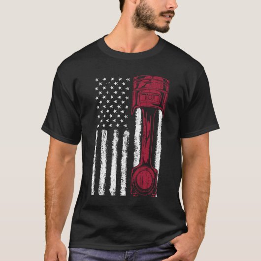 アメリカ国旗ピストン マッスルカー Tシャツ (正面)
