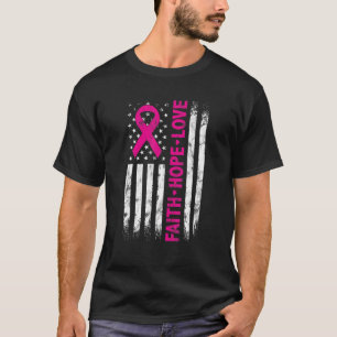 アメリカ国旗ピンクのリボン信仰ホープ愛がんA Tシャツ