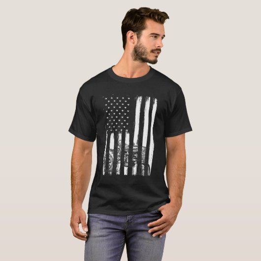 アメリカ国旗ファームトラクター愛国的アメリカ農業 Tシャツ (正面フル)