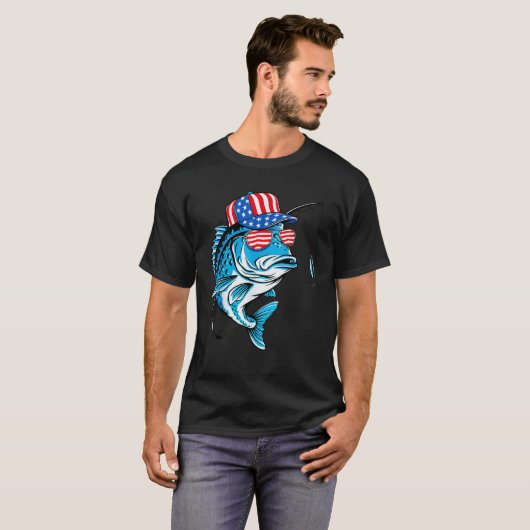 アメリカ国旗フィッシャーマンアメリカ魚釣り恋人フィッシュ4th tシャツ (正面フル)
