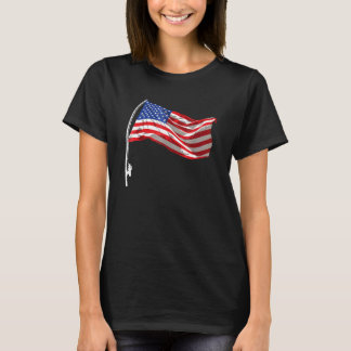 アメリカ国旗フィッシングロッド 7月4日 愛国フィギュア Tシャツ