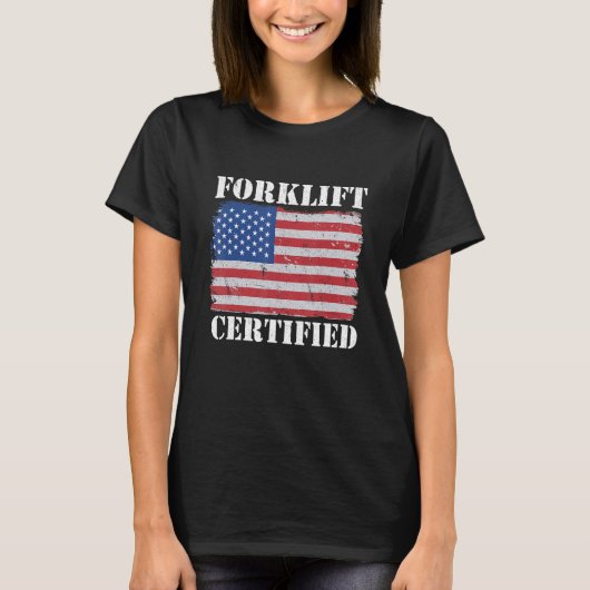 アメリカ国旗フォークリフトオペレーター Tシャツ (正面)