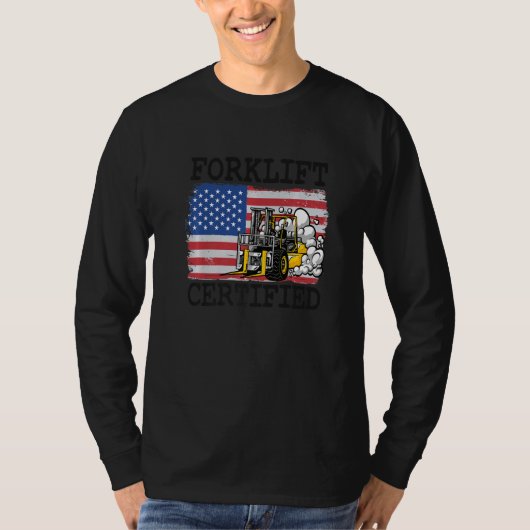 アメリカ国旗フォークリフトオペレーター Tシャツ (正面)