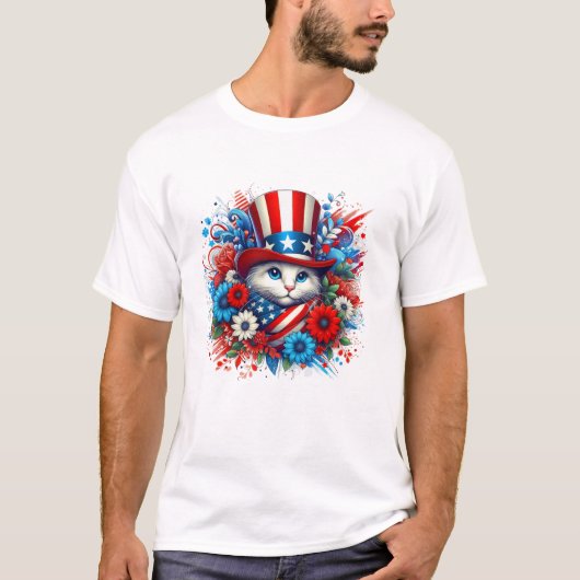 アメリカ国旗フラワーキャット Tシャツ (正面)