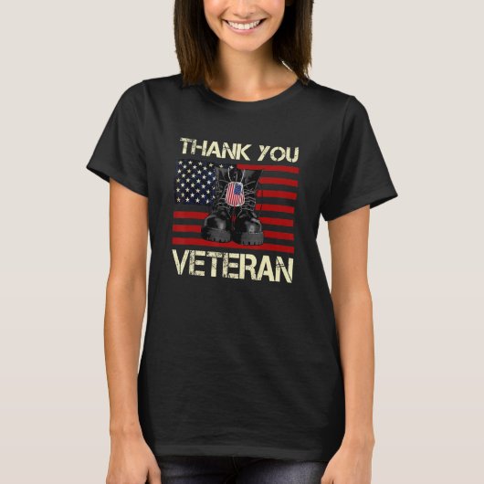 アメリカ国旗ベテランズ コンバットブーツ 感謝 Tシャツ (正面)