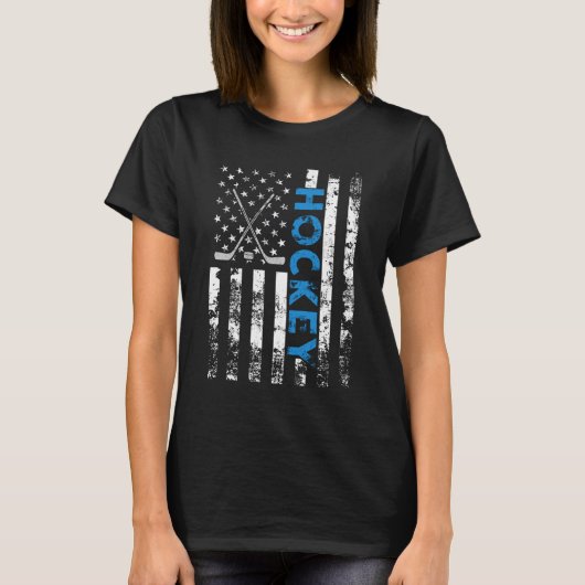 アメリカ国旗ホッケー米国愛国心 Tシャツ (正面)
