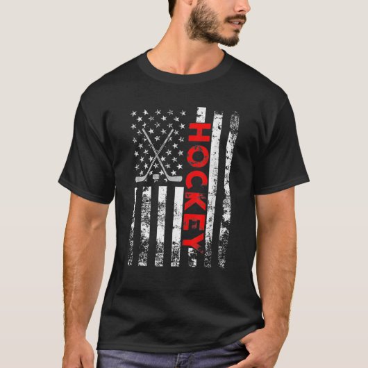 アメリカ国旗ホッケー米国愛国心 Tシャツ (正面)