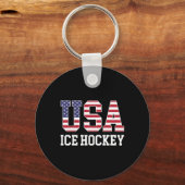 アメリカ国旗ホッケー選手 - アメリカ合衆国 アイスホッケー キーホルダー (正面)