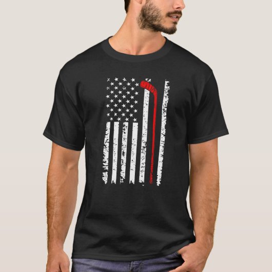 アメリカ国旗ホッケーUSA愛国主義男性女性青年 Tシャツ (正面)