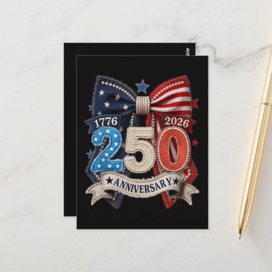 アメリカ国旗ボウ 250周年記念 愛国 ポストカード (正面/裏面インサイチュ)