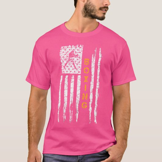 アメリカ国旗ボクシングシルエットボクサー遭難事件 Tシャツ (正面)