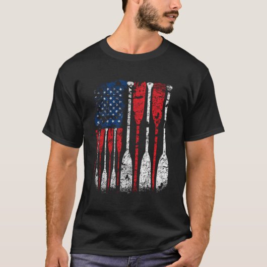 アメリカ国旗ボート漕ぎ漕ぎ漕ぎ漕ぎ漕ぐ可愛いアメリカの列クルー4Th Of J Tシャツ (正面)