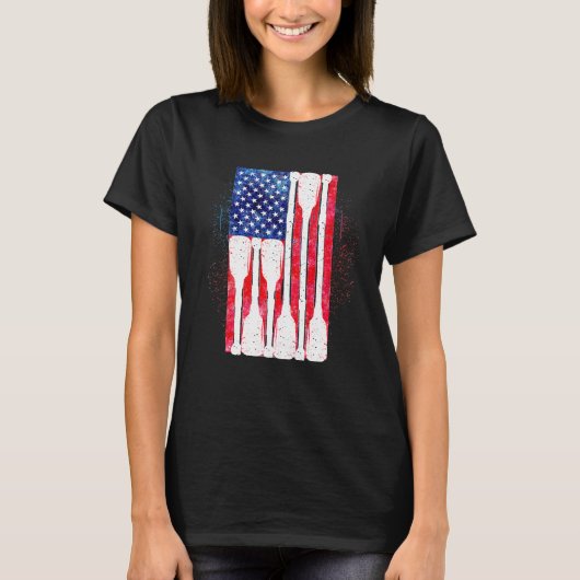 アメリカ国旗ボート漕ぎ漕ぎ漕ぎ漕ぐ可愛いアメリカの列クルーJの4番目 Tシャツ (正面)