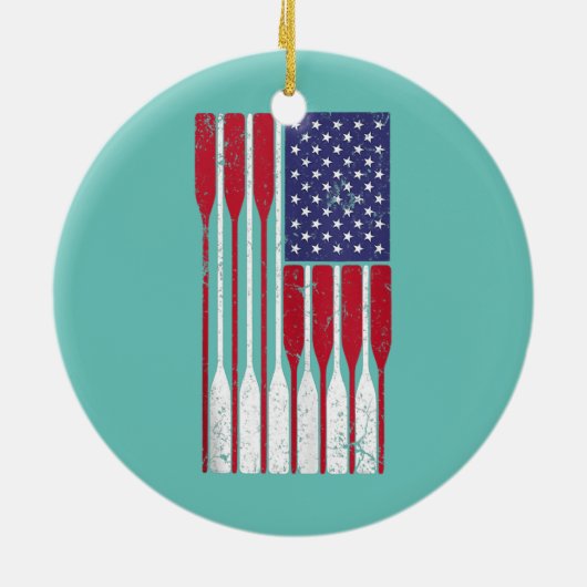 アメリカ国旗ボート漕ぎ漕ぎ漕ぎ漕ぐ可愛いアメリカ行クルー4位 セラミックオーナメント (裏面)